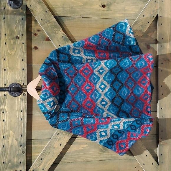 VINTAGE RETRO COLORFUL PONCHO COVERALL SWEATER FREE SIZE MAXIMALISM AOP - Picture 2 of 10